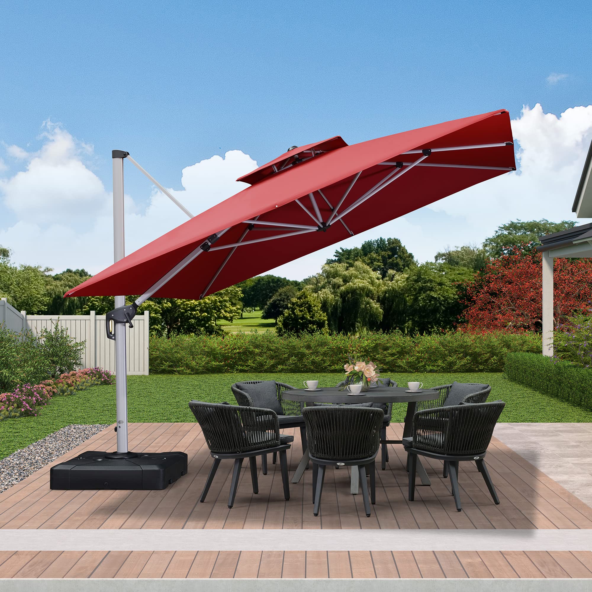 Patio Umbrella 11 Feet Double Top Deluxe Square Offset Hanging Umbrella