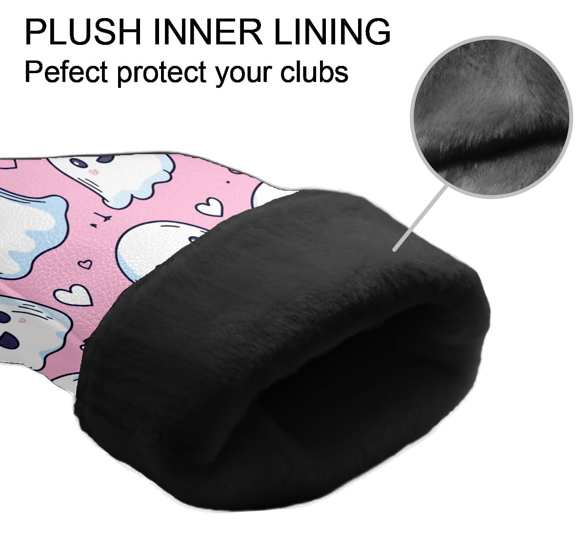Golf Club Covers, PinkBlue Heart Ghosts Premium PU Leather Driver Hybrid Putter Head Covers with Velvet Lining, Waterproof Golf Gifts for Men Women