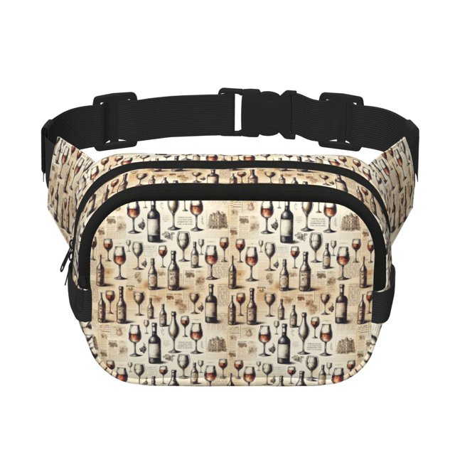 Fotbe Wine 1 Cangurera Cuadrada con Estampado de Doble Capa, Bolsa de Cintura Ajustable Mini para Hombres y Mujeres
