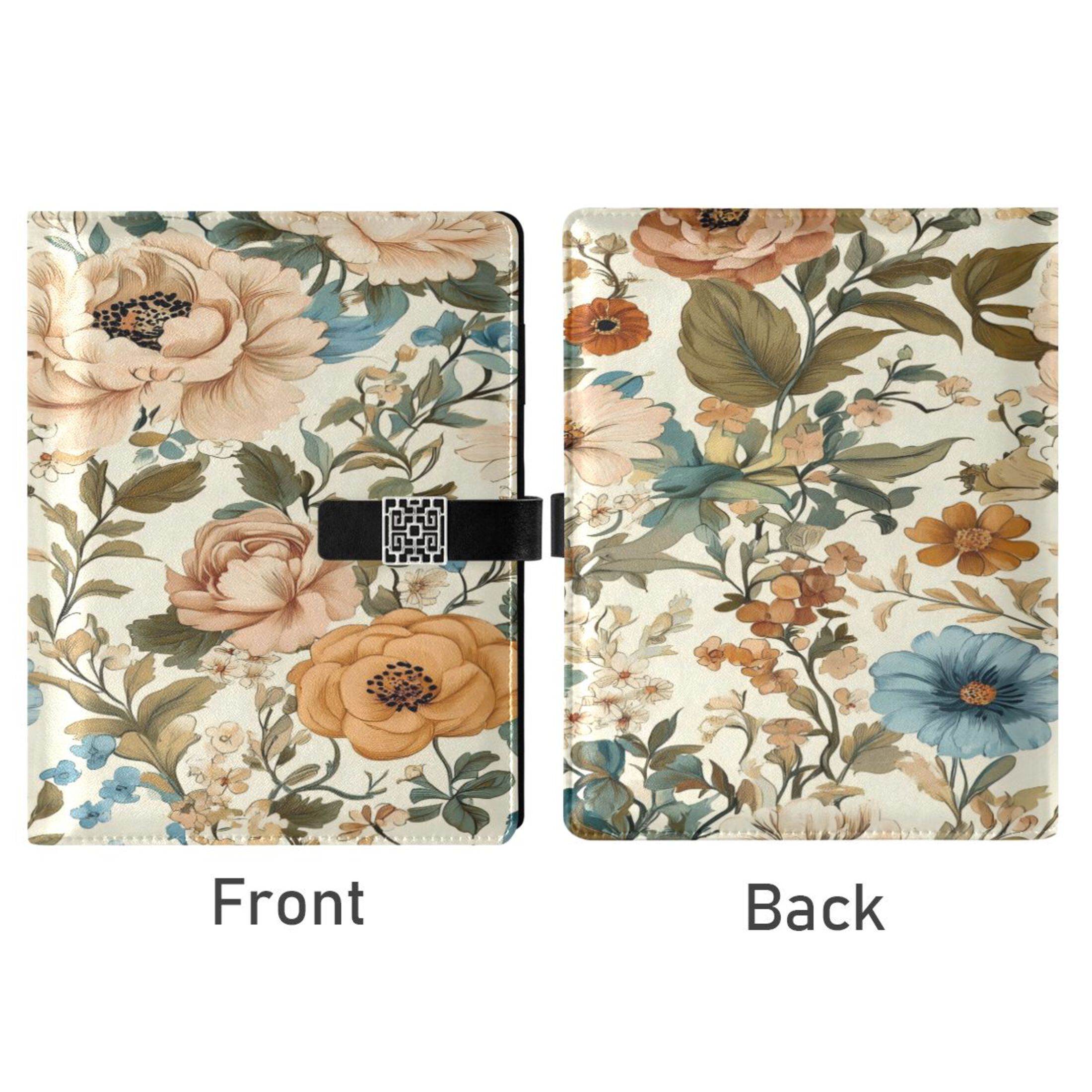 9.2x6.7 inch Leather Notebook 100 Sheets, Multi-Pocket Design & Pen Loop Beautiful Vintage Floral Refillable Journal Organizer