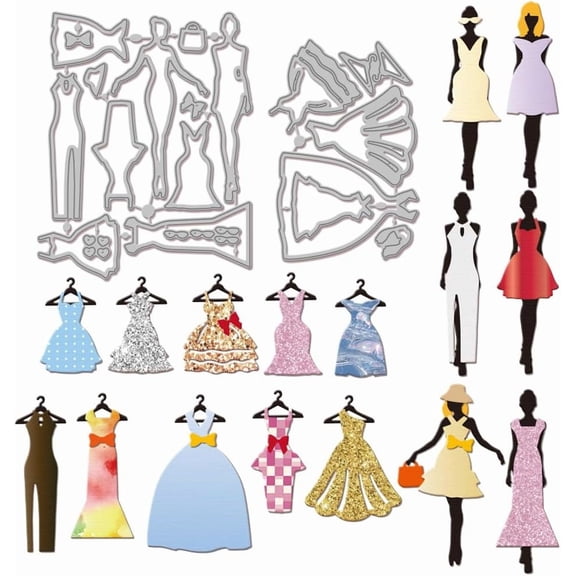 Lady Dress Cutting Dies Metal Women Gown Dress Die Cuts Model Lady Clothes Cutting Embossing Templates for Scrapbooking Crafts Paper Cards Making for DIY Clothes