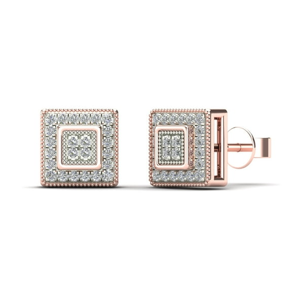 aaXia Men’s 14K Rose Gold 1/10ct TDW Diamond Square Stud Earrings