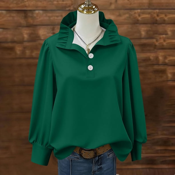TaTaai 2026 Spring Summer Solid Color Button Top for Women Long Sleeve Round Neck Casual Blouse Soft Comfy Lightweight Daily Vacation Outfits Gift