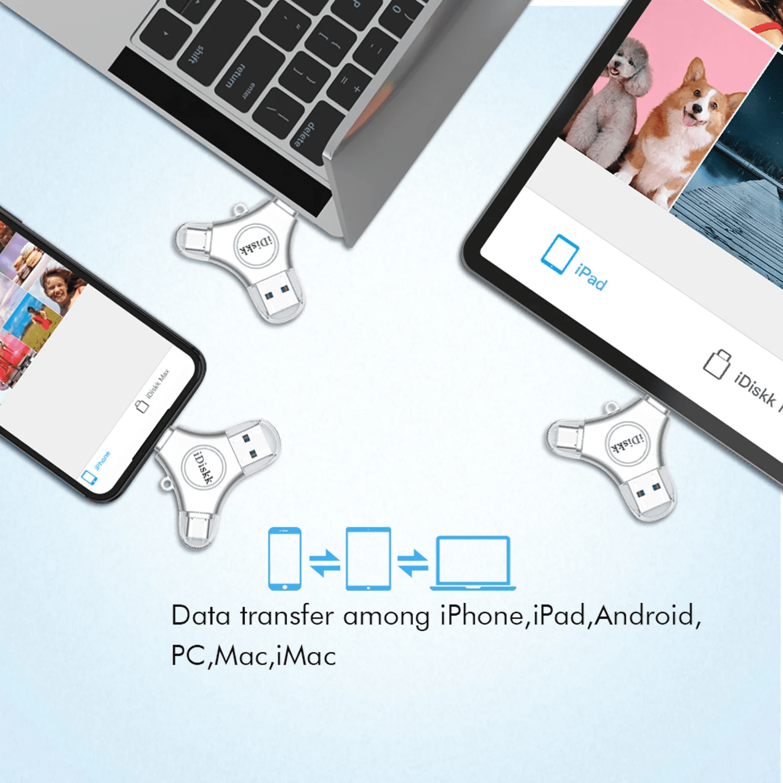 iDiskk MFi Certified 256GB USB 3.0 Flash Drive for iPhone, 3in1 External Memory Photo Stick for iPhone, OTG Android Phone, PC