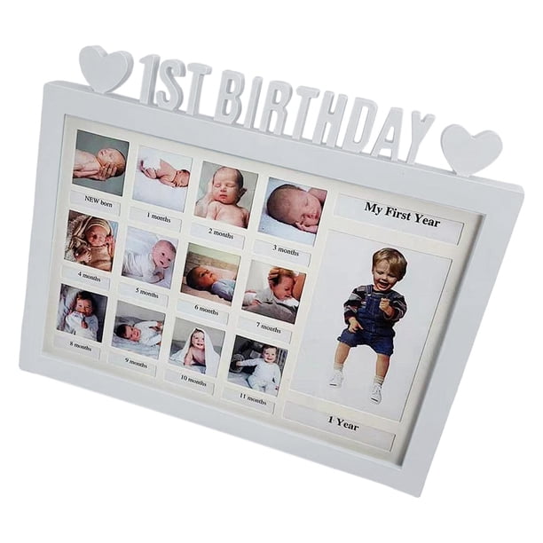 Marco de fotos para bebés de 12 meses. Marcos de fotos para recuerdos fotográficos de niños recién nacidos. blanco