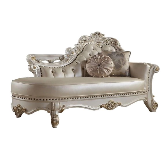 Antoine Chaise Lounger, 2 Pillows, Antique Pearl Faux Leather, 81 Inch