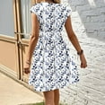 thumbnail image 4 of Nmnitkp Womens Summer Dress Floral Print Elegant Deep V Neck Fashion Short Sleeve Dress Fashionable and Beautiful,Summer Dresses for Women 2026 Blue,2XL, 4 of 6