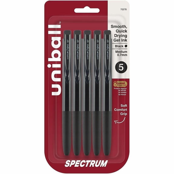 uniball Spectrum Retractable Gel Pens, Medium Point (0.7mm), Black Ink, 5 Pack