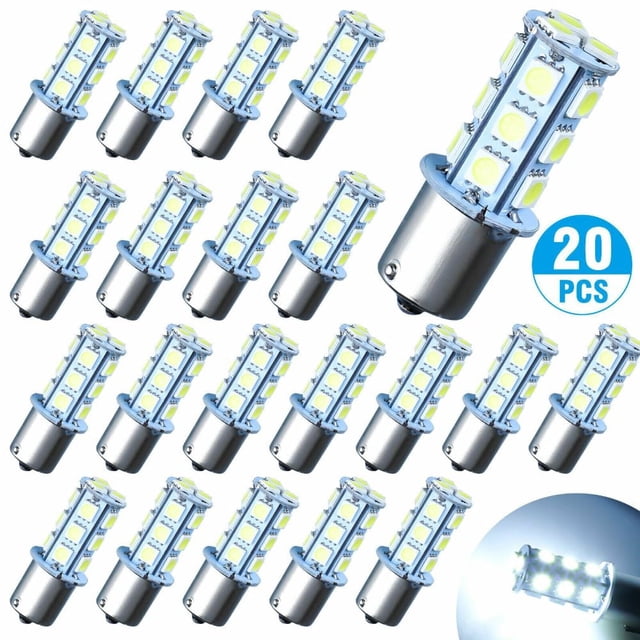 HLONK 20 Pcs RV Interior LED Light Bulbs EEEkit BA15S 1156 Bright 7506 1141 1003 13-SMD-5050 6000K Pure White Replacement Lamps for Car Rear Turn Signal Lights Interior RV Camper 12V