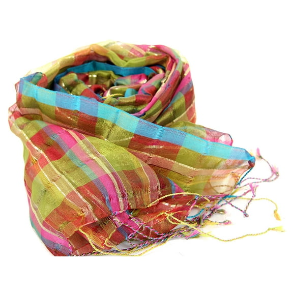 Women's Golden Stripes Plaids Checkered Scarf Multi Scarf Wrap 30 x 70 inches