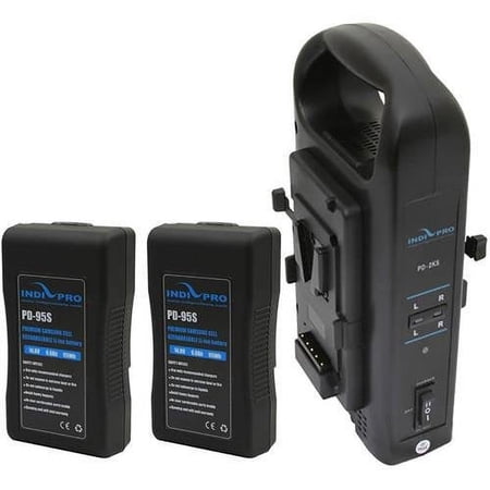 UPC: 0741533995066 | IndiPRO Two 95Wh Compact V-Mount Lithium-Ion Batteries with Dual Battery Charger Kit