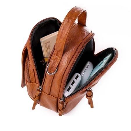 Worgeous Vintage PU Leather Messenger Bag for Women Brown Fashionable Coin Purse with Zipper Design for