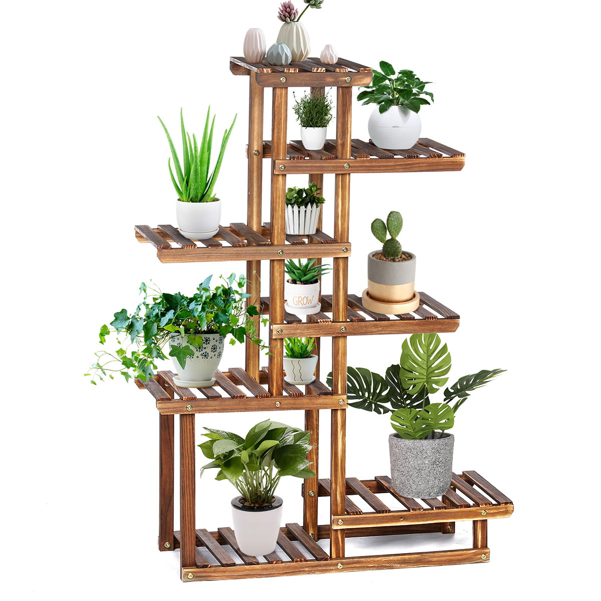 44'' Tall Wooden Plant Stands Shelf New England Stories Plant Stand for Indoor Outdoor Plant 14 Potted Plant Holder Rack for Living Room Bedroom Window Patio Garden and Corner Balcony