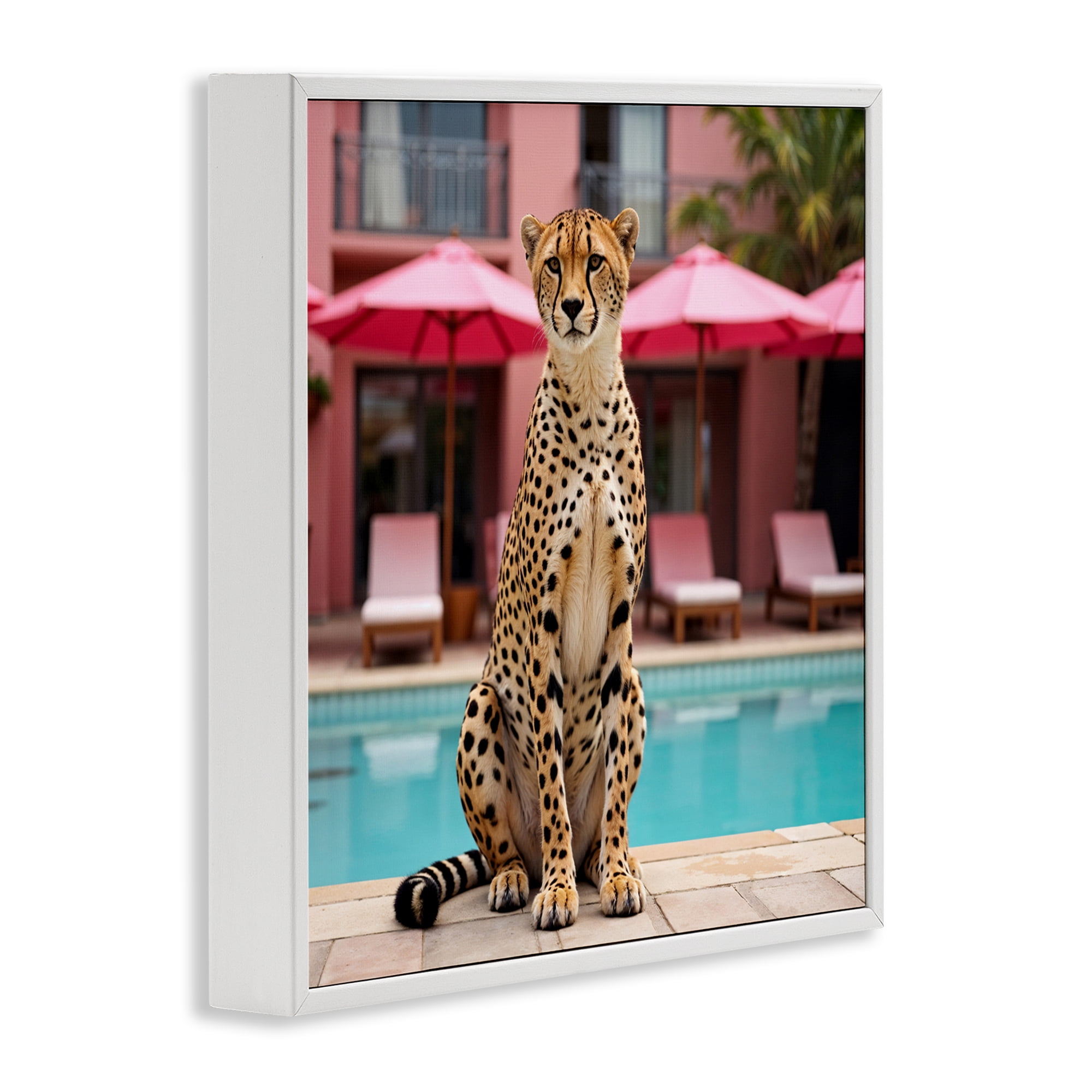 Cheetah Posed at Poolside White Framed Giclee Art, design by Lettered and Lined