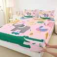 thumbnail image 4 of Homewish Cute Zoo Animal Twin Sheet Sets for Teen, Kawaii Elephant Crocodile Twin Fitted Sheet, Girly Pink Cartoon Theme Flat Sheet, Ultra Soft Bedroom Decor, 3 Pieces, 4 of 8