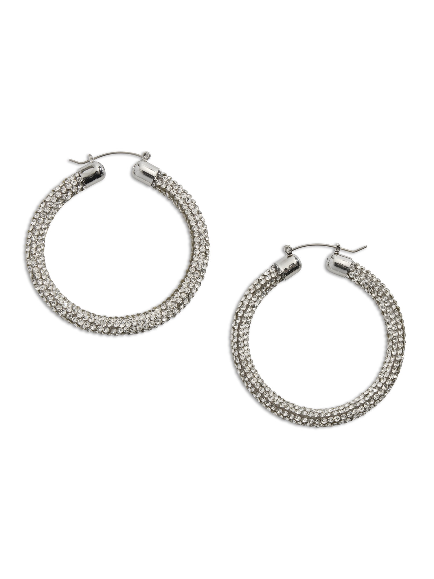 Madden NYC Women's Rhodium Pavé Hoop Earrings