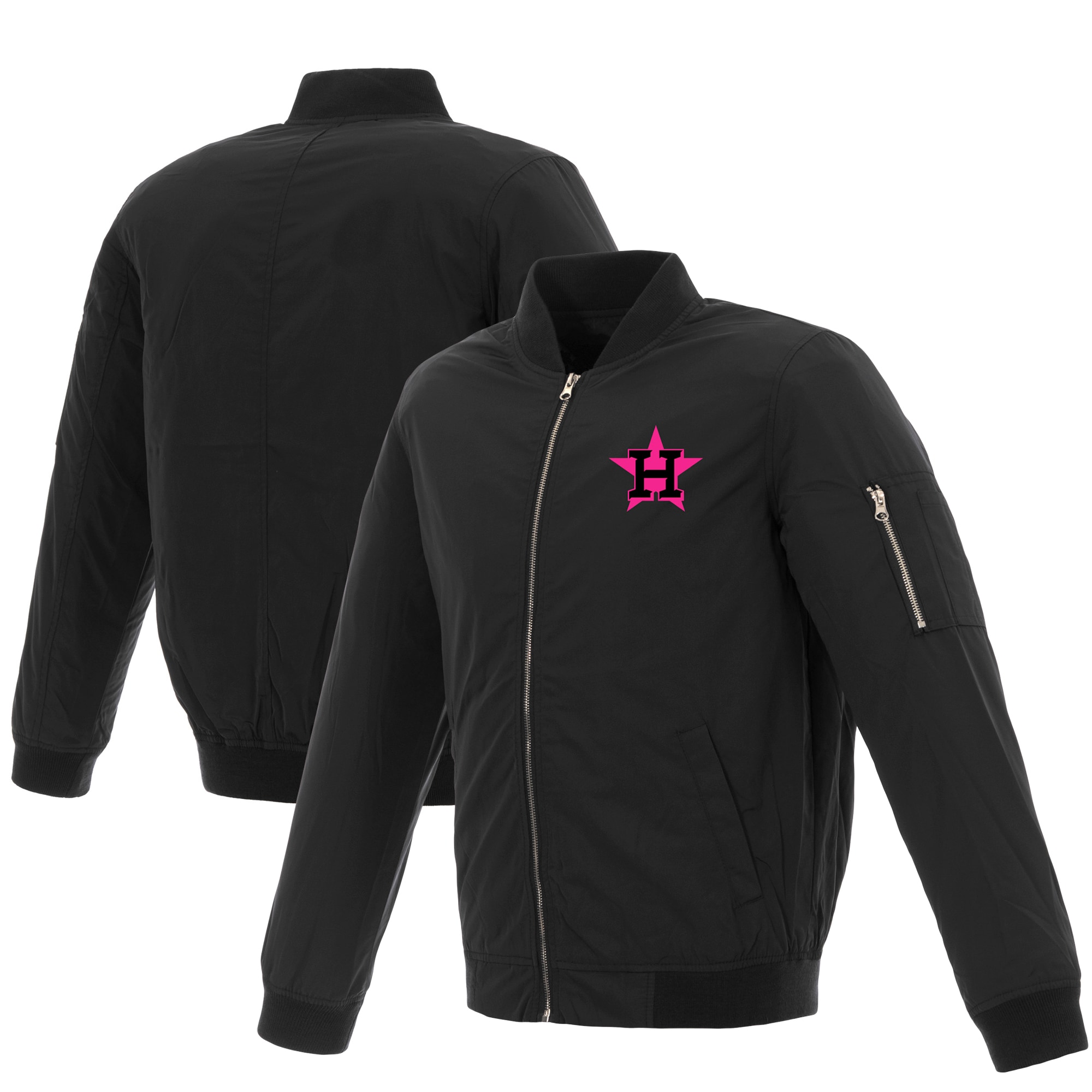 Houston Astros JH Design Women's Nylon Bomber Jacket Black/Pink