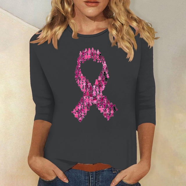 Jienlioq Hauts de Sortie pour Femmes T-Shirt Décontracté Ample pour Femmes Imprimé pour Festival de Poitrine Col Rond Manches 3/4 T-Shirt à Manches 3/4 Offres Cyberlundi