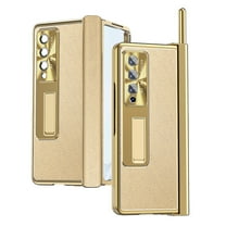 SaniMore Fit Samsung Galaxy Z Fold 3 Case Hinge Protection, Z Fold 3 Electroplate PC Hybrid Leather Case with S Pen Holder Magnetic Kickstand & Screen Protector All-Inclusive Case - Gold