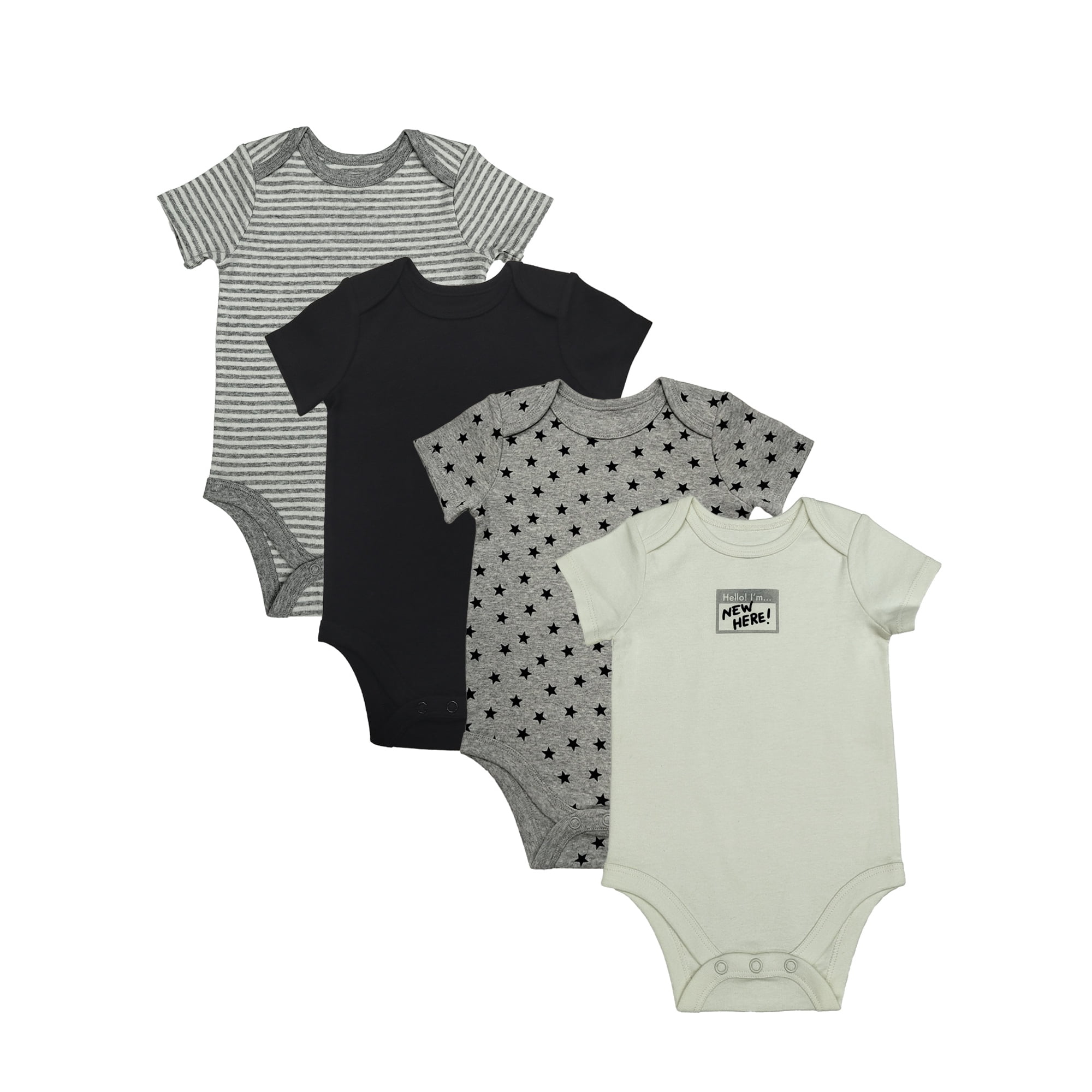Wonder Nation Organic Cotton Baby Gender Boy 4PK Short Sleeve Body Suit, Sizes 0/3 Months-6/9 Months