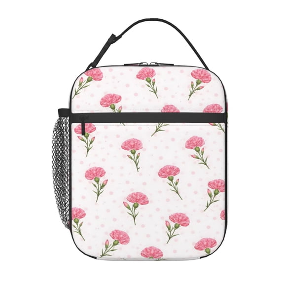 Pink Carnation Floral Lunch Bag Portable Thermal Lunch Box for Men and Women