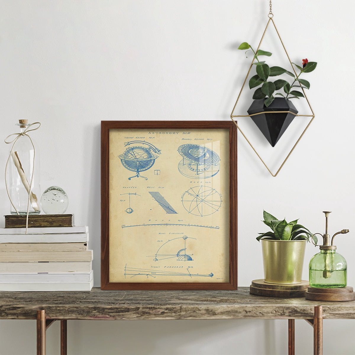 Vintage Astronomy III -Framed Print w/glass-Chestnut