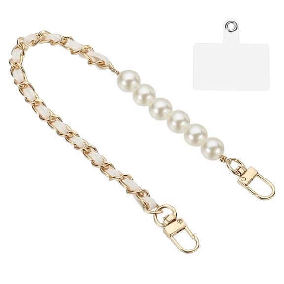 Phone Wrist Strap, 14" Hand-Free Cell Phone Lanyard Wristlet with Hook, Beaded Purse Extender Chain for Women Handbag, White