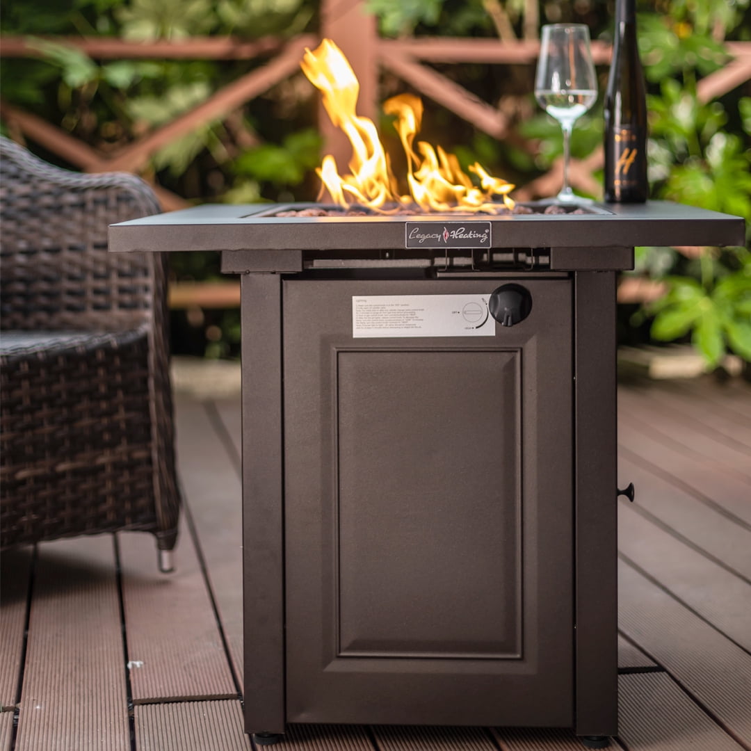 Legacy Heating 28-Inch Propane Fire Pit Table, Gas Square 50000BTU Outdoor Fire Table Dinning with Lid, Lava Stone, ETL Certification