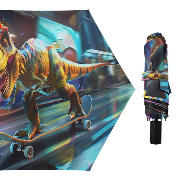 Dinosaur Skating Compact Sun Umbrella Windproof Travel Umbrellas for Rain Strong Portable UV Protection