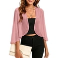 thumbnail image 2 of Vinsonshop Womens Chiffon Cardigan Lightweight Sheer Shrug Bolero Open Front Cover Up for Wedding Party Pink XXL, 2 of 6