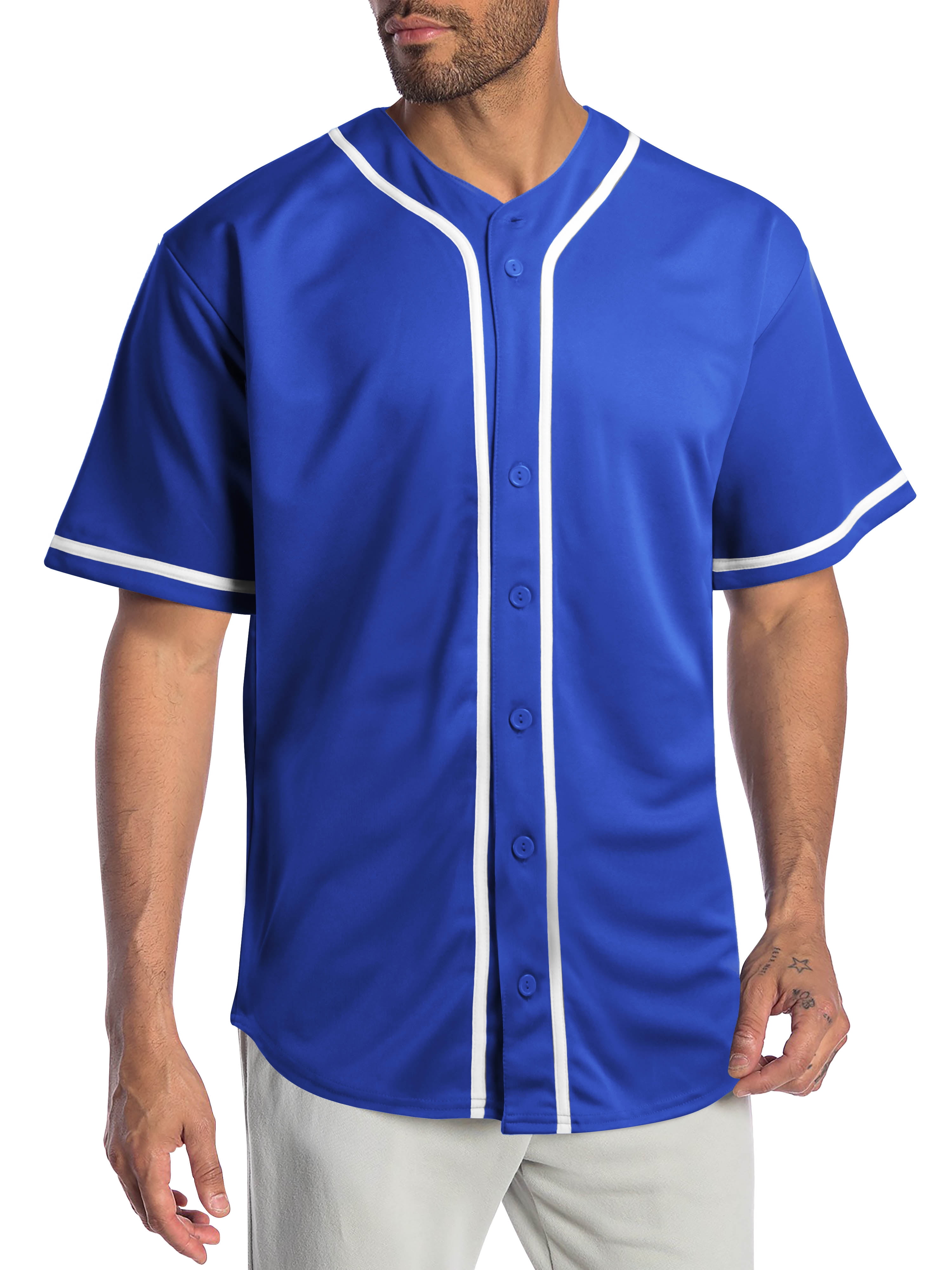 Baseball Plain Jersey T Shirt Button Solid Short Sleeve Sports Uniform Team Tee 