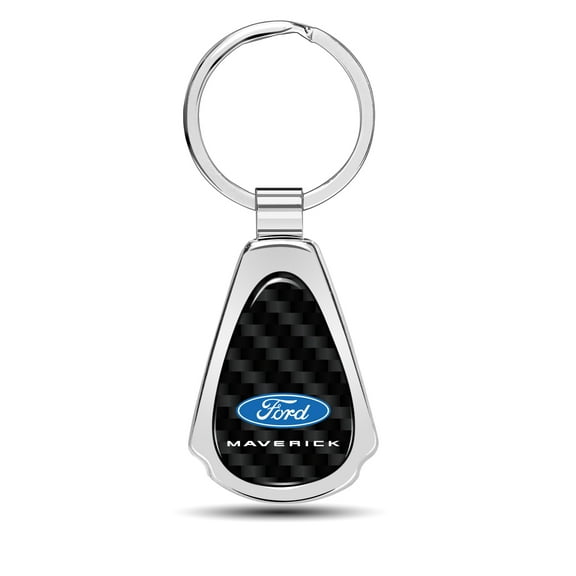 iPick Image for Ford Maverick Real Black Carbon Fiber Chrome Metal Teardrop Key Chain, Official Licensed