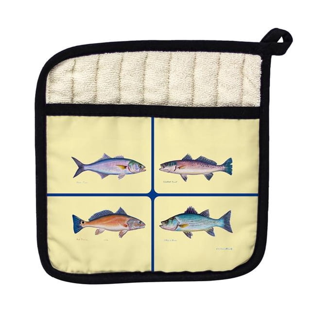 Betsy Drake PT007Y Multi Fish Yellow Pot Holder