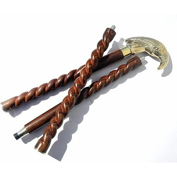 Wooden Walking Stick for Men, 37" Height, 3-Fold, Brass Raven Head Handle
