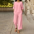 thumbnail image 2 of CQXIDFH Pajamas for Women Cotton Linen 2 Piece Set Breathable Top with Wide Leg Pants Loose Summer Wear Soft Comfy Pj Sets, 2 of 7
