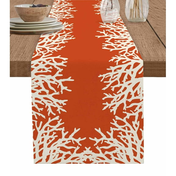 Table Runners 72 Inches Long Dress Scarves, Coastal Coral Farmhouse Kitchen/Dining Table Runner, Coffee Tablerunners, Orange White Ocean Marine Nautical Beach 13x72 Inch