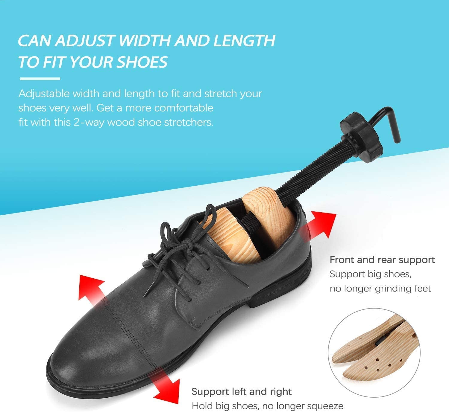 WGE Spring Shoes Stretchers Adjusted Size Premium Cedar Wood Shoe Tree,Wooden Shoe Stretchers In,For Men & Women,Brown,3536 