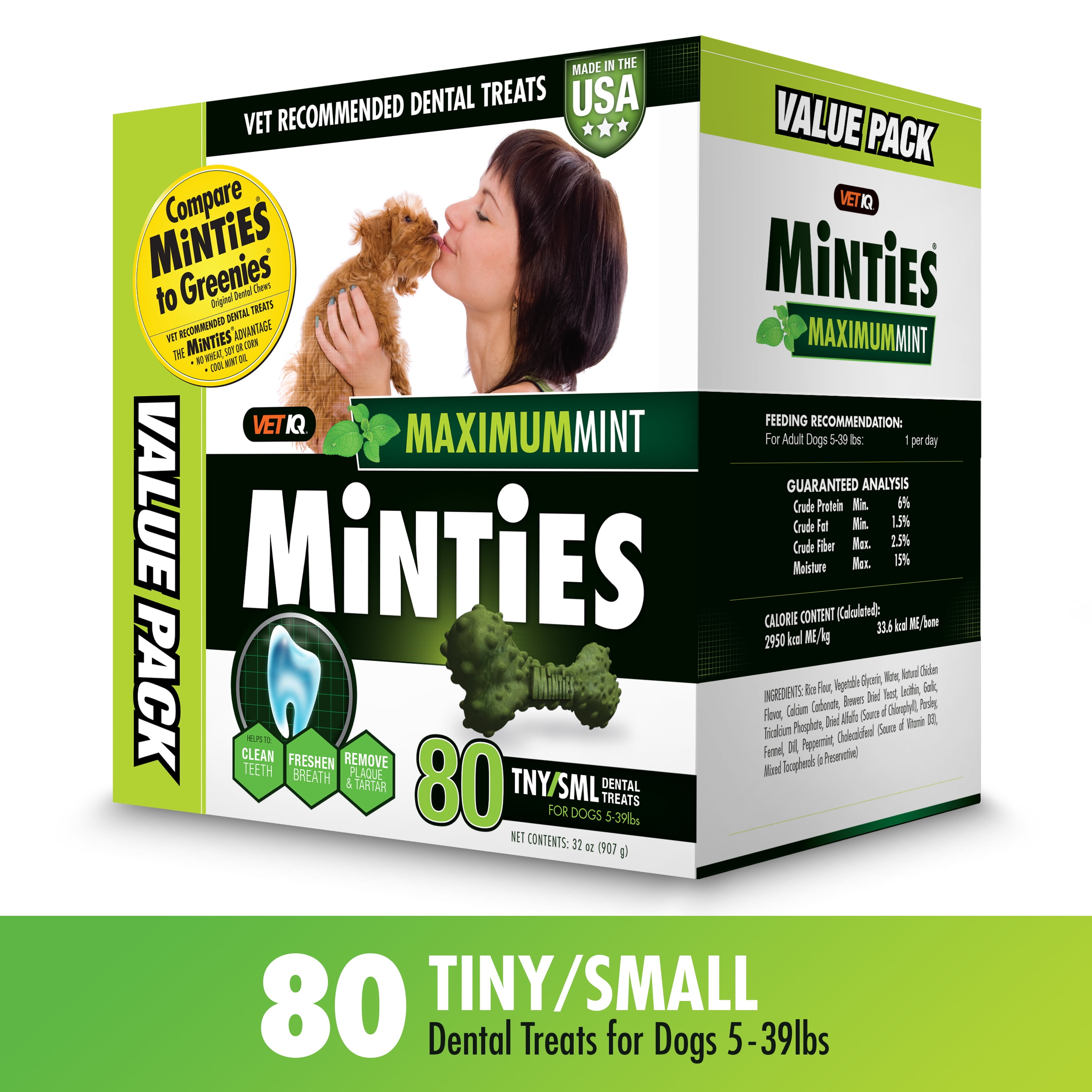 Minties Teeth Cleaner Dental Dog Treats Tiny/Small, 80 Count