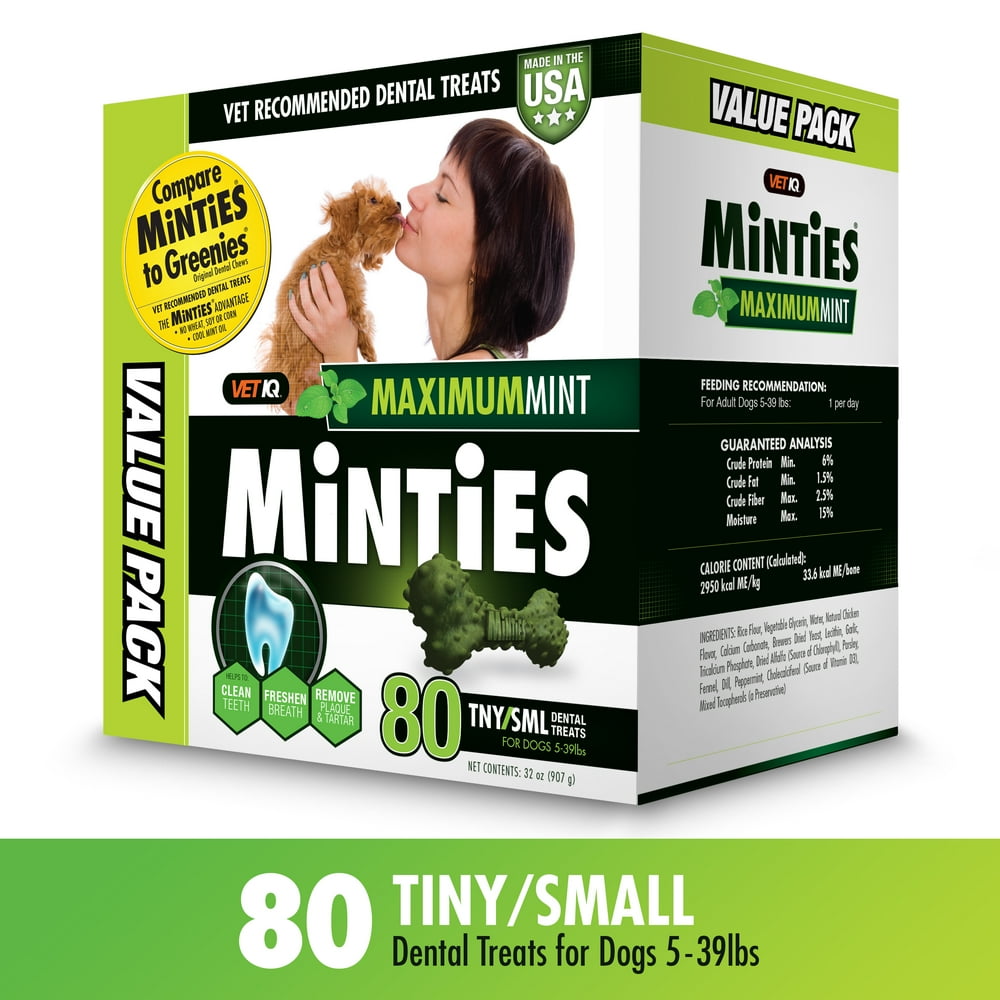 Minties Teeth Cleaner Dental Dog Treats Tiny/Small, 80 Count