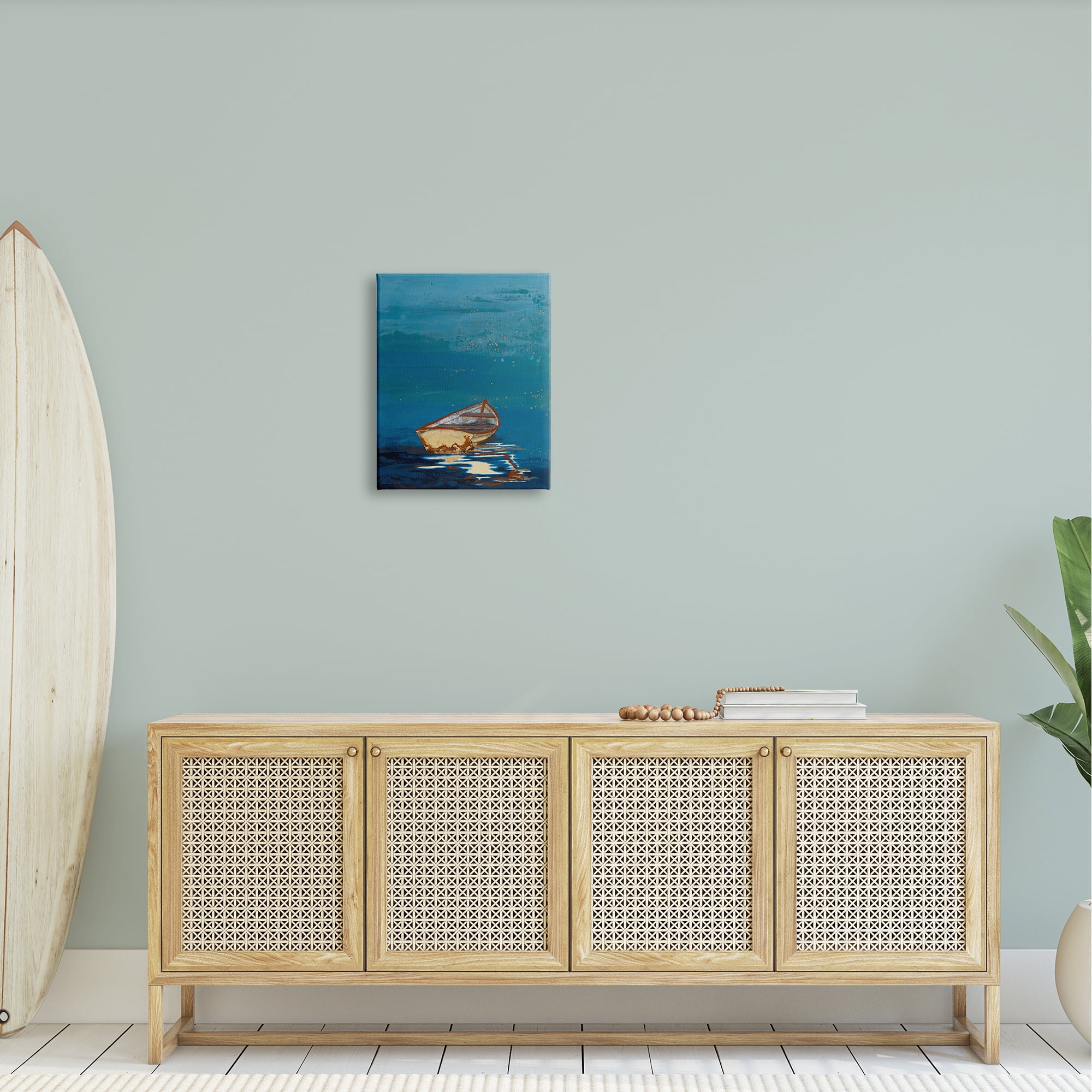 Stupell Industries Single Boat Ocean Surface Layered Marine Collage Painting Gallery Wrapped Canvas Print Wall Art, Design by Stacy Gresell