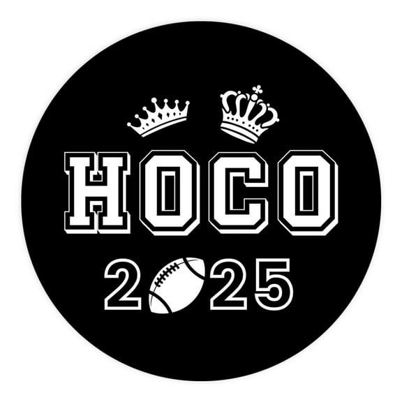 HOCO Stickers 2025, White & Black Football Crown Design, Homecoming Party & Scrapbook Favors