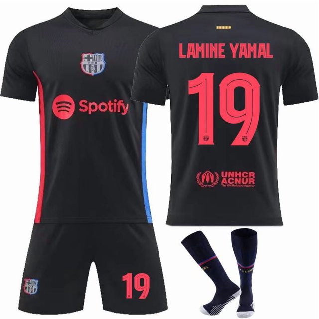 2024-2025 Barcelona Away Shirt Black Football Shirt Set No.19 Lamine Yamal