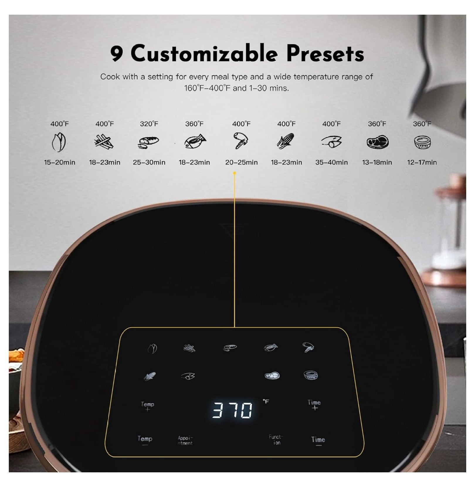 3.6QT Air Fryer with Digital Display, 9 Presets & Baking Pan – Compact Countertop Hot Air Fryer for Kitchen, Dorm & Apartment – Oil-Free Frying & Reheating