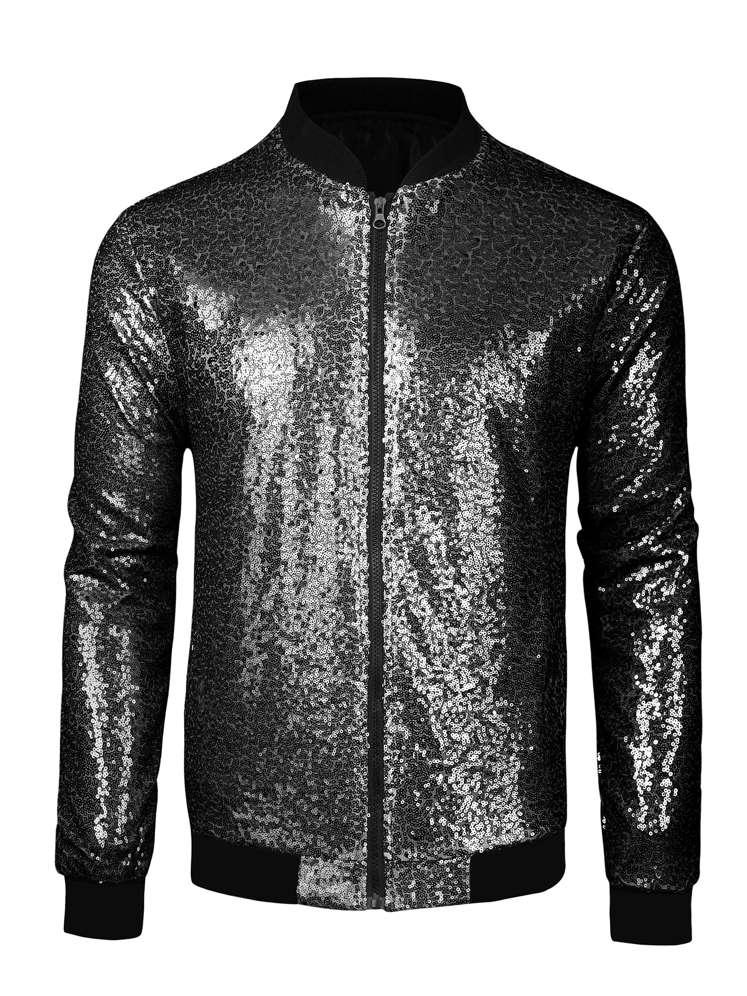 INSPIRE CHIC Men's Jackets Long Sleeve Zipper Glitter Bomber