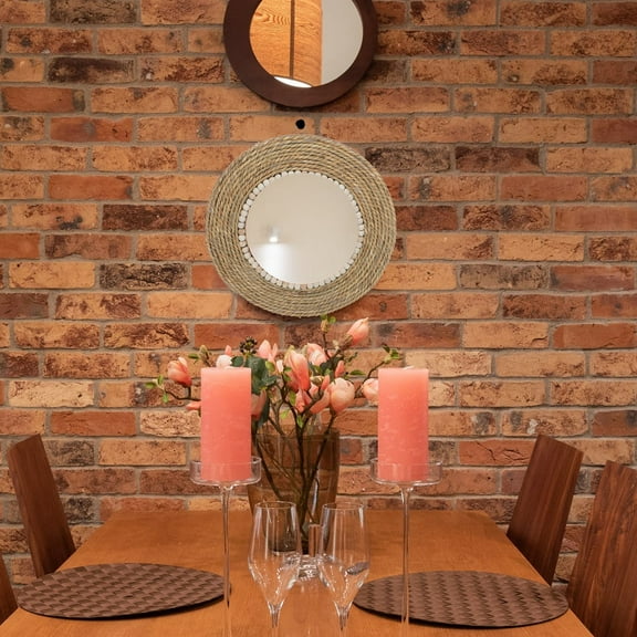 HEMOTON  Makeup Rattan Decorative Mirror Multipurpose Wicker Wall Office