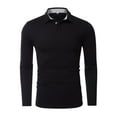 thumbnail image 2 of SWSMCLT Men's Slim Fit Fitted Basic Long Sleeve Polo Shirt V Neck Top Fall House Spring Soft Work Cotton Casual Black Medium, 2 of 4