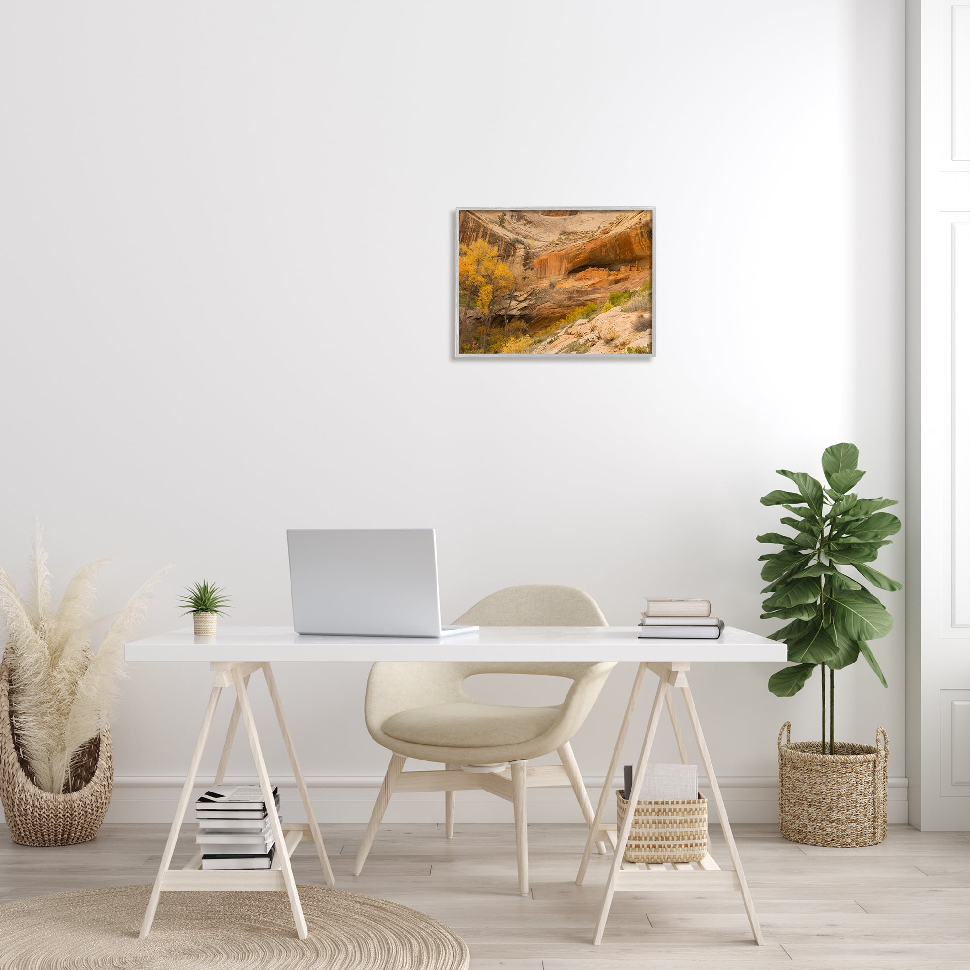 Stupell Industries Desert Foliage Landscape Southwestern Canyon Cliff Nature Photography Gray Framed Art Print Wall Art, 16 x 20