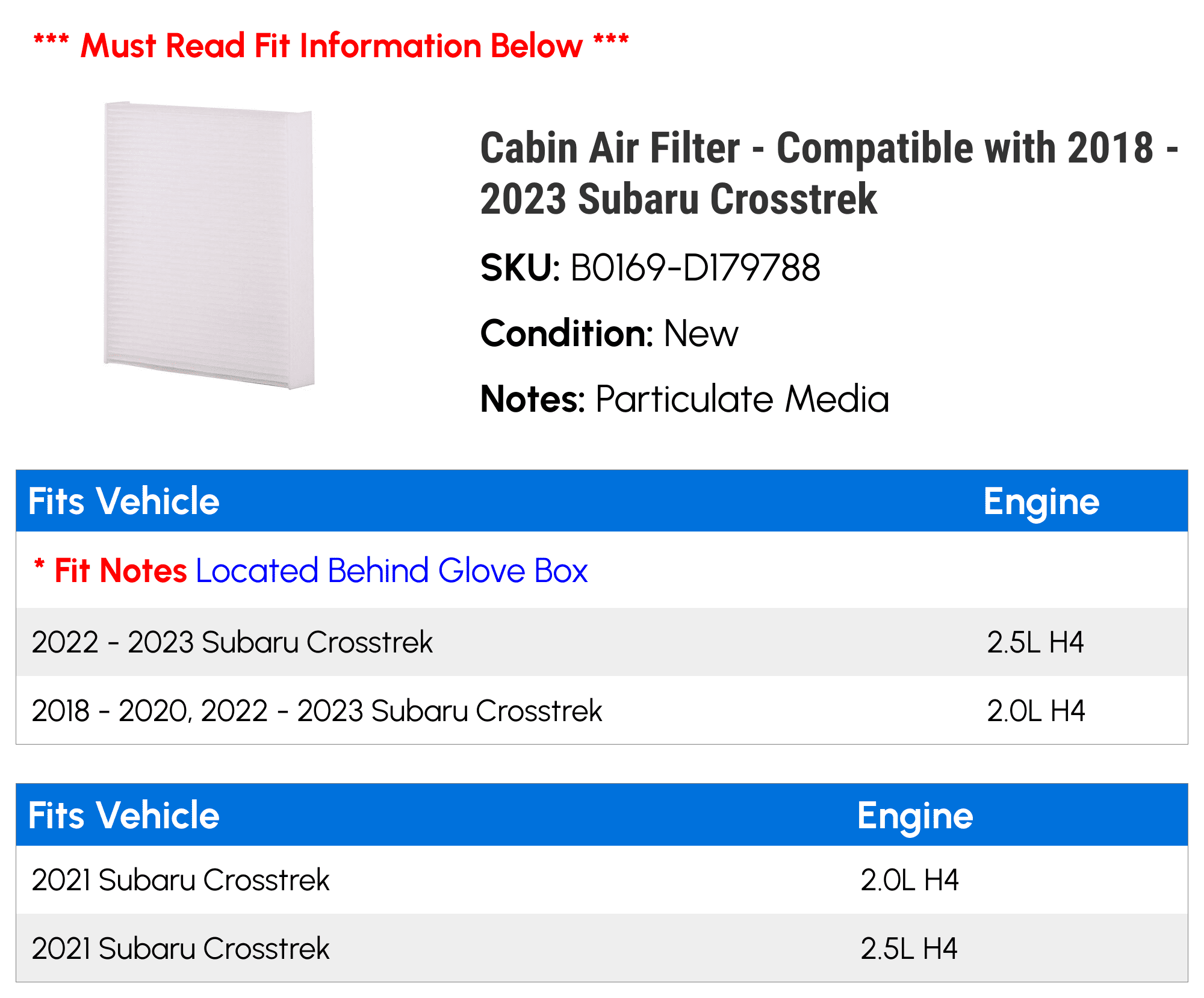 2018 subaru crosstrek cabin air filter online
