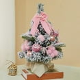 thumbnail image 4 of Mini Christmas Tree, Flocking White Christmas Tree Ornaments, Small Encrypted Desktop Decoration with LED Lights for Home Office, Pink Artificial PVC Tree with Wood Base, 15.74 Inches Tall, 4 of 7