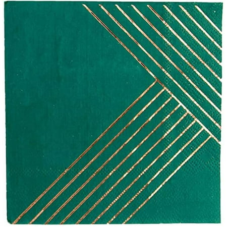Manhattan - Dark Green Striped Cocktail Paper Napkins